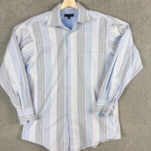 Ted Baker Shirt Men 15.5 32/33 Blue White Stripe Preppy‎ Office Business Casual